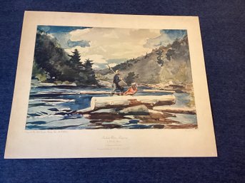 Vintage Winslow Homer Lithograph Print Or Aquatint, Of Hudson River Logging, In Excellent Shape