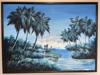 Serene Painting - Men Net Fishing In Rowboat