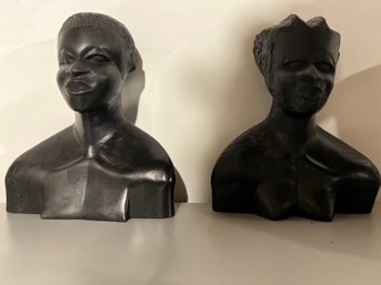 Carved Primitive African Bust Statues / Bookends