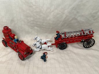Toy Cast Iron Fire Truck And Horse Drawn Ladder