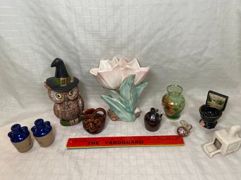 McCoy Tulip Vase Assorted Ceramic Collectables Green Glass Vase Halloween Owl