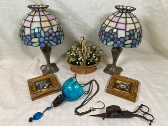 Partylite Candlestick Holders W Tiffany Style Glass Shade Decor Floral Metal Basket Candle Snuffer
