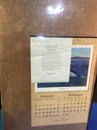 Vintage  Calendar With Provenance Letter Framed Under Glass Great Shape, 1949