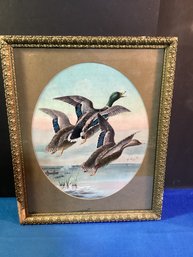 Vintage Chromo Lithograph In Great Frame. Great Subject Matter Great Graphics, Great Colors