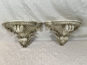 Pair Of Rustic White Resin Wall Sconce Shelf 11.5x5.5
