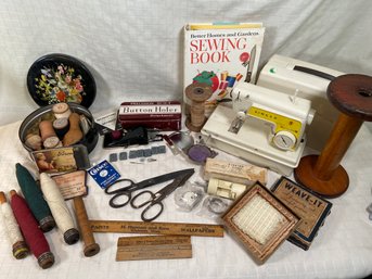 Sewing Collection: Singer Little Touch & Sew Machine, Button Holer Attachment, Weave-it Loom, Needles, Thread
