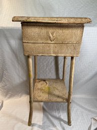 Vintage Bamboo Sewing Box Stand Storage Side Table 14x14x31 With Assorted Sewing Accessories
