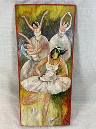 Ballerinas Dance Original Oil Painting On Wood Signed Irene Karklin 11x24