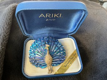 Vintage ARIKI Genuine Paua Shell Peacock Brooch ~ New In Box ~