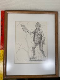 Newpaper Boy Statue Pointillism Print Signed Edwin E Markham Numbered 5/100 17x21 Matted Framed Glass