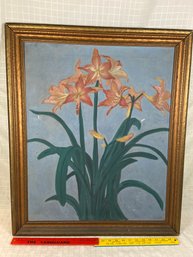 Original Vintage Painting On Canvas Unsigned Floral Day Lilies 25x30 Framed