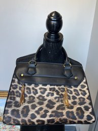 Leopard Printed Leather Handbag With Gold Tassels