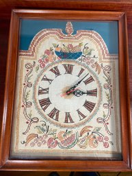 Vintage Cross Stitch Needlepoint Wall Clock Telechron Movement Model 6101-002 USA  13.5x17.5x3.5