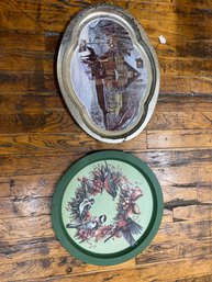 Pair Of Vintage Holiday Tin Serving Trays