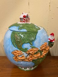 Hand Painted Santa Globe Cookie Jar