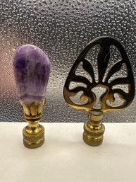 Vintage Polished Amethyst Finial Paired With Ornate Brass Finial