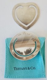 Round Sterling  Silver Page Marker From Tiffany Paired With Silver Plate Page Marker Heart Shaped.