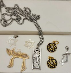 Sterling Mezuzah Hebrew Chai Pendant Paired With Stars Of David Pendants
