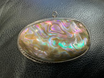 HUGE Vintage Silver And Abalone Brooch Pendant