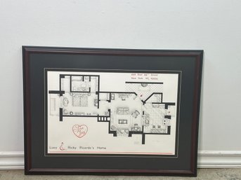 Pencil Signed Framed Map Of Lucy & Ricky Ricardos Home