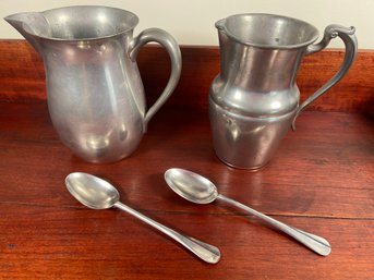 Pewter Pitchers And Serving Spoons