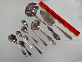 Assorted Silver Plated Serving Utensils Ladles Pie Server And Spoons