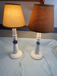 Pair Of White Candlestick Table Lamps