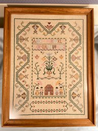 Cross Stitch Sampler Alphabet Needlepoint 20x26 Wood Frame Glass