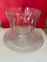 Vintage Glass Fruit/trifle Bowl Paired With Circular Design Platter