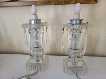 Small Vintage Cut Glass With Crystal Lamps For Bedside Light.