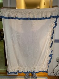 3 Sets Of Curtains By Country Curtain Cream Blue Trim With Tiebacks And Built In Valance