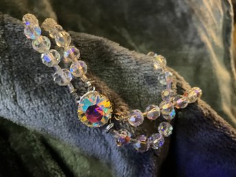 Elegant Vintage Double Strand Crystal Necklace With Aurora Borealis Clasp