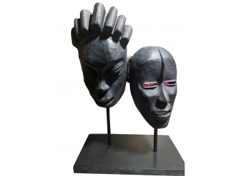 Sculpture Mount African Inspired Ebony Masks
