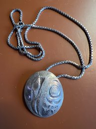 Embossed Sterling Silver Pendant Necklace