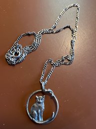 Sterling Silver Sitting Cat Pendant Necklace