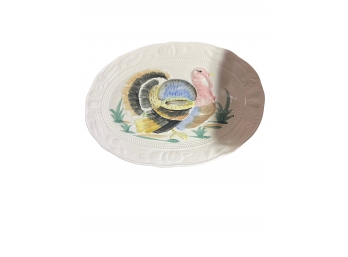 Large Hand Decorated Embossed Ceramic Turkey Platter