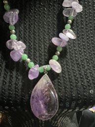 Purple Amethyst Quartz And Jadeite Beaded Necklace