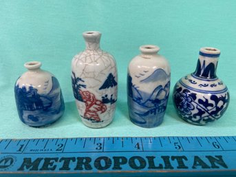 Chinese Ceramic Blue And White Asian Bud Vases Home Decor 2in To 3in Tall