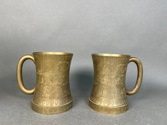 Etched Brass Clear Glass Bottom Mugs