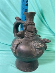 Ceramic Bottle With Figures Lambayeque Sican Style Wine Jug 8.5'