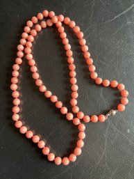 Coral Pink Polished Stone Beaded Necklace