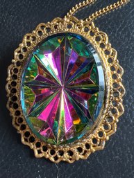 Vintage Inspired Kaleidoscope Starburst Brooch Pendant Necklace