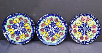 Trio Of Vintage Mexican Talavera Hand Painted Plates