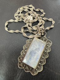 Gorgeous Scalloped Sterling Pendant Necklace With Polished Crystal Inlay