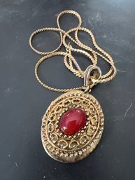 Victorian Inspired Ornate Red Chalcedony Embellished Locket Pendant