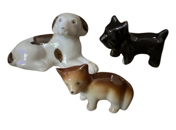 Trio Of Tiny Porcelain Dog Collectable Figurines