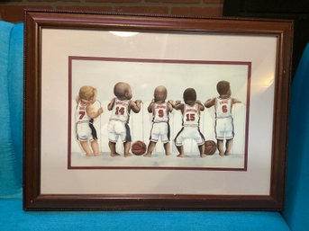 Vintage 1990s Vintage Baby Dream Team Framed Artwork Signed By Kenneth Gatewood 20 X 14