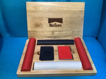 Vintage Marlboro, Poker Chip, And Card Set With Wooden Case Two Sets Of Cards, Marlboro Gear