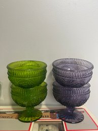 Set Of 4 Colored Depression Glass Sherbet Bowls