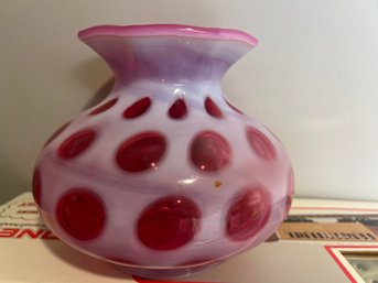Striking Frosted Pink Spotted Art Glass Vase
